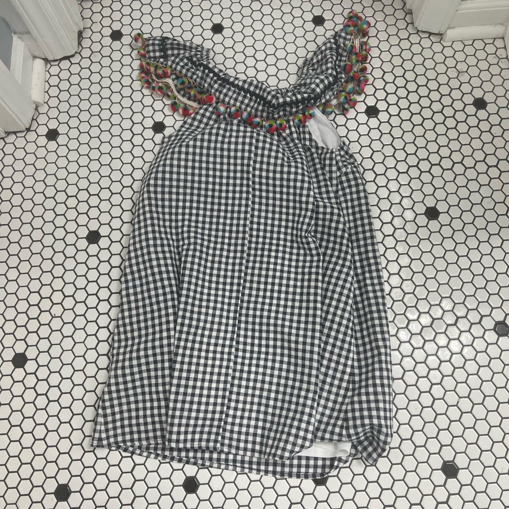Love riche off shoulder gingham dress with pom poms size large - Picture 2 of 6